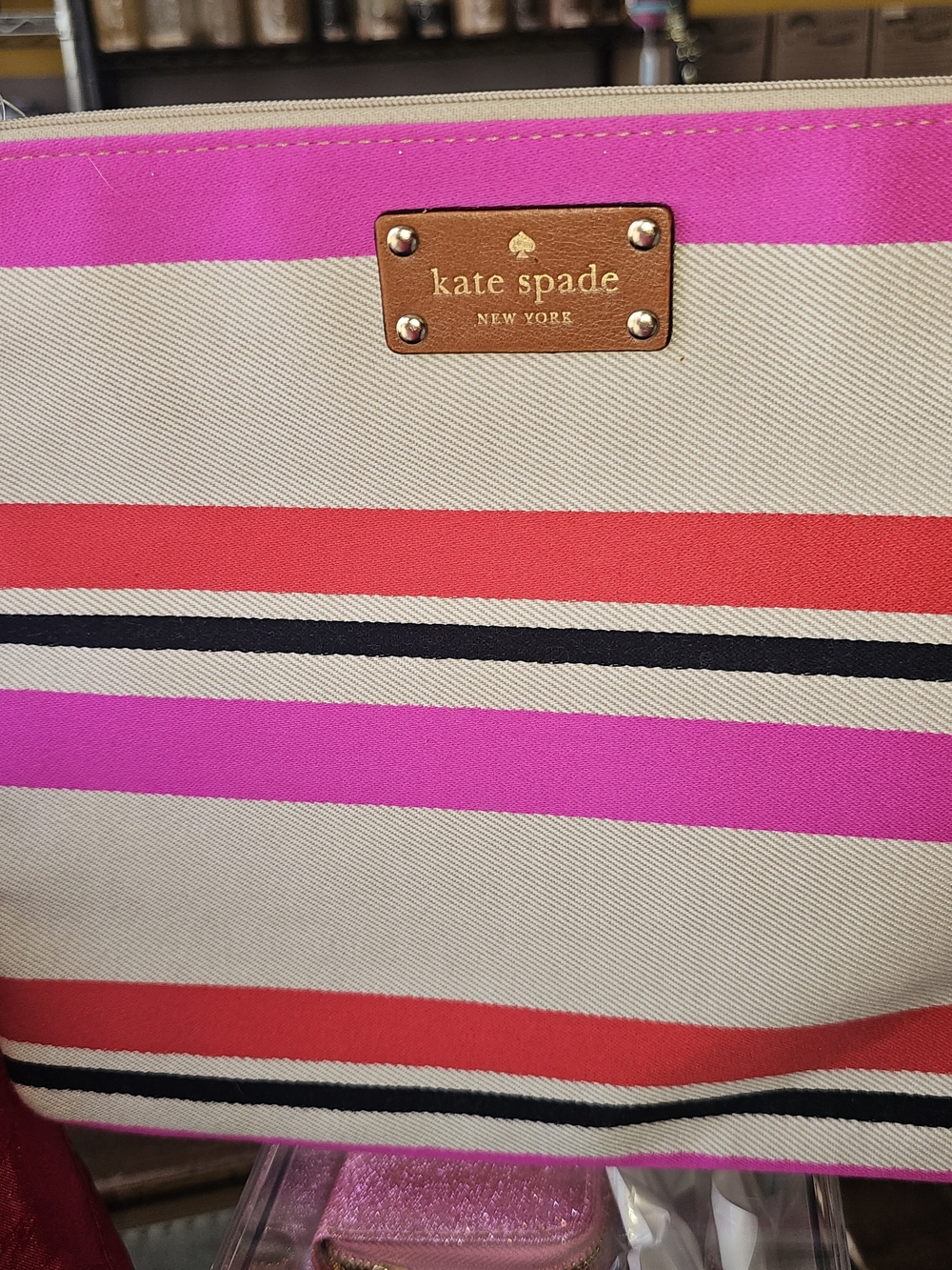 kate spade pink, red & black Striped Canvas Wristlet